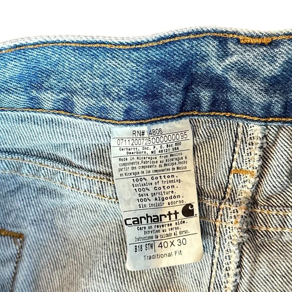 Carhartt B18 Traditional Fit Tapered Denim Jeans Stonewash Medium Blue 40x30